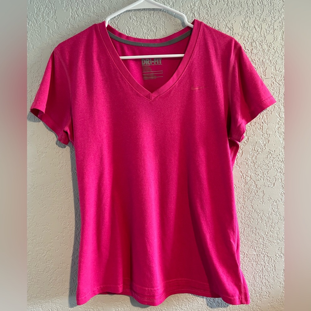 Nike Dri-FIT Short Sleeve V-Neck Tee in Bright Pink
